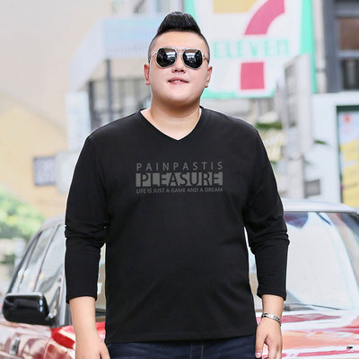 胖无忧男士V领长袖T恤