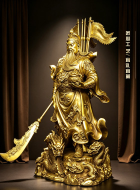 黄铜家居摆件九龙关公站像