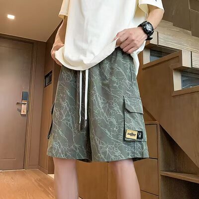 多口袋扎染工装短裤男款夏季潮牌外穿中裤青少年休闲宽松五分裤子