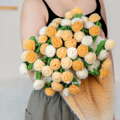 雪球diy手工编织丁达尔玫瑰花束