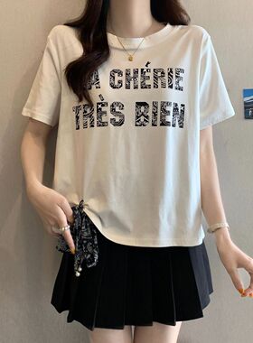港味风格字母扎染送丝巾短袖T恤女夏季新款宽松减龄小衫百搭上衣