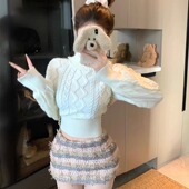 港味风格 气质上衣潮 显瘦收腰针织衫 麻花一字肩长袖 毛衣女秋冬新款