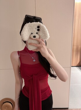 带胸垫性感网纱拼接无袖背心女