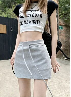 港味风格抽绳半身裙女夏休闲