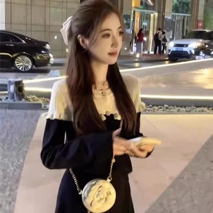 上衣裙子潮 收腰针织套装 港味风格 撞色休闲连衣裙两件套女春秋新款