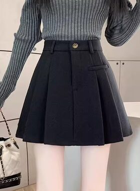 防走光毛呢西装半身裙女秋冬新款