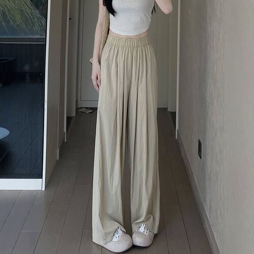 亚麻棉慵懒高腰阔腿裤女夏季垂感