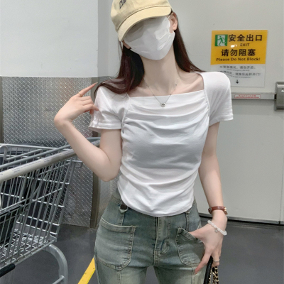 港味风格方领短袖T恤女夏季新款