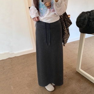 港味风格纯欲抽绳半身裙女春秋新款高腰显瘦长裙百搭A字直筒裙子