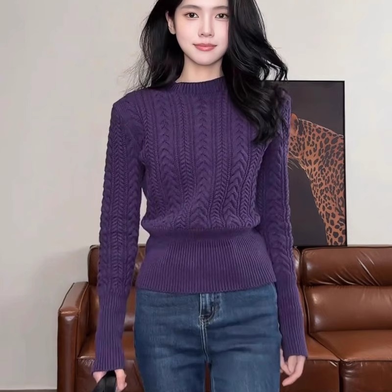 麻花立领针织衫秋冬新款收腰显瘦