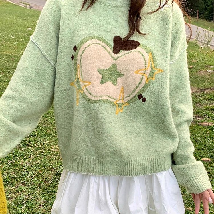 扎染苹果提花毛衣针织衫女