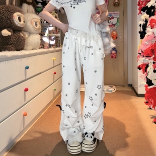 港味风格星星扎染阔腿休闲裤女夏季薄款宽松高腰显瘦直筒拖地裤子