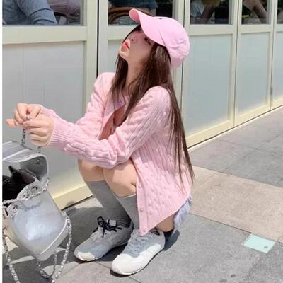 港味风格温柔风粉色针织开衫