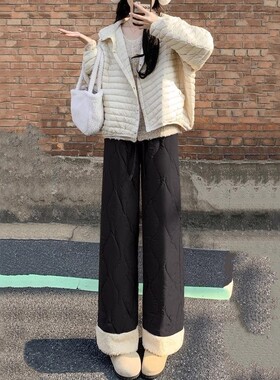 毛绒绒阔腿裤女秋冬新款加绒加厚
