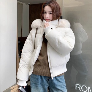 港味风格连帽保暖棉服外套女秋冬季新款加厚短款羽绒面包服棉衣潮