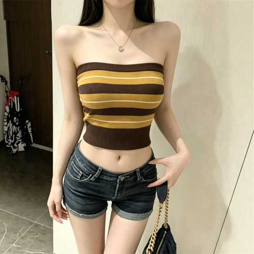 辣妹性感条纹抹胸背心女夏季显瘦