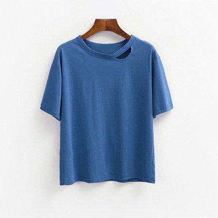 韩国女士t恤镂空糖果色t恤短袖纯色t恤圆领上衣t恤打底衫女潮