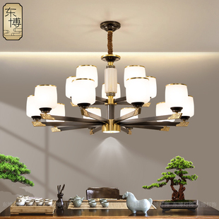 新中式吊灯全铜客厅灯简约饭厅灯玉石珐瑯彩卧室灯大气中国风吊灯