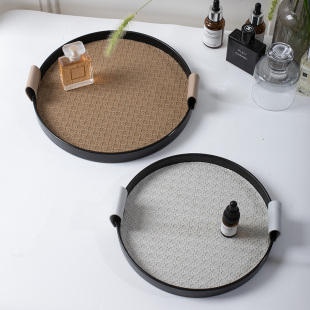 Rattan轻奢家居氛围感托盘圆形家用收纳卧室香水化妆品香薰首饰盘