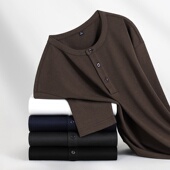 亨利领内搭打底衫 半开纽扣亨利领男士 上衣潮 长袖 高端轻奢秋冬新款