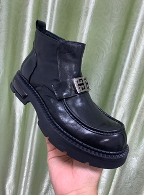 欧洲站高帮商务休闲鞋秋冬加绒保暖切尔西靴子男时尚黑色百搭圆头