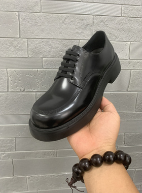 乐福鞋新款男士真皮透气鞋复古大头鞋厚底增高时尚百搭系带鞋子男