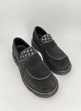 2024新款男鞋真皮休闲皮鞋男士英伦风一脚蹬乐福鞋厚底增高懒人鞋