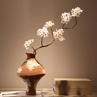 中古风梨花玉兰花仿真花高级感逼真客厅餐桌摆件禅意高档陶罐花瓶