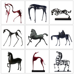 中式仿古抽象马模型摆件样板间售楼处茶室书房电视柜茶几软装饰品