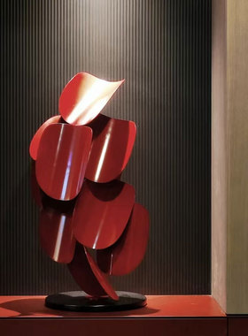 创意抽象红色植物叶子雕塑落地摆件轻奢酒店会所客厅玄关前台装饰