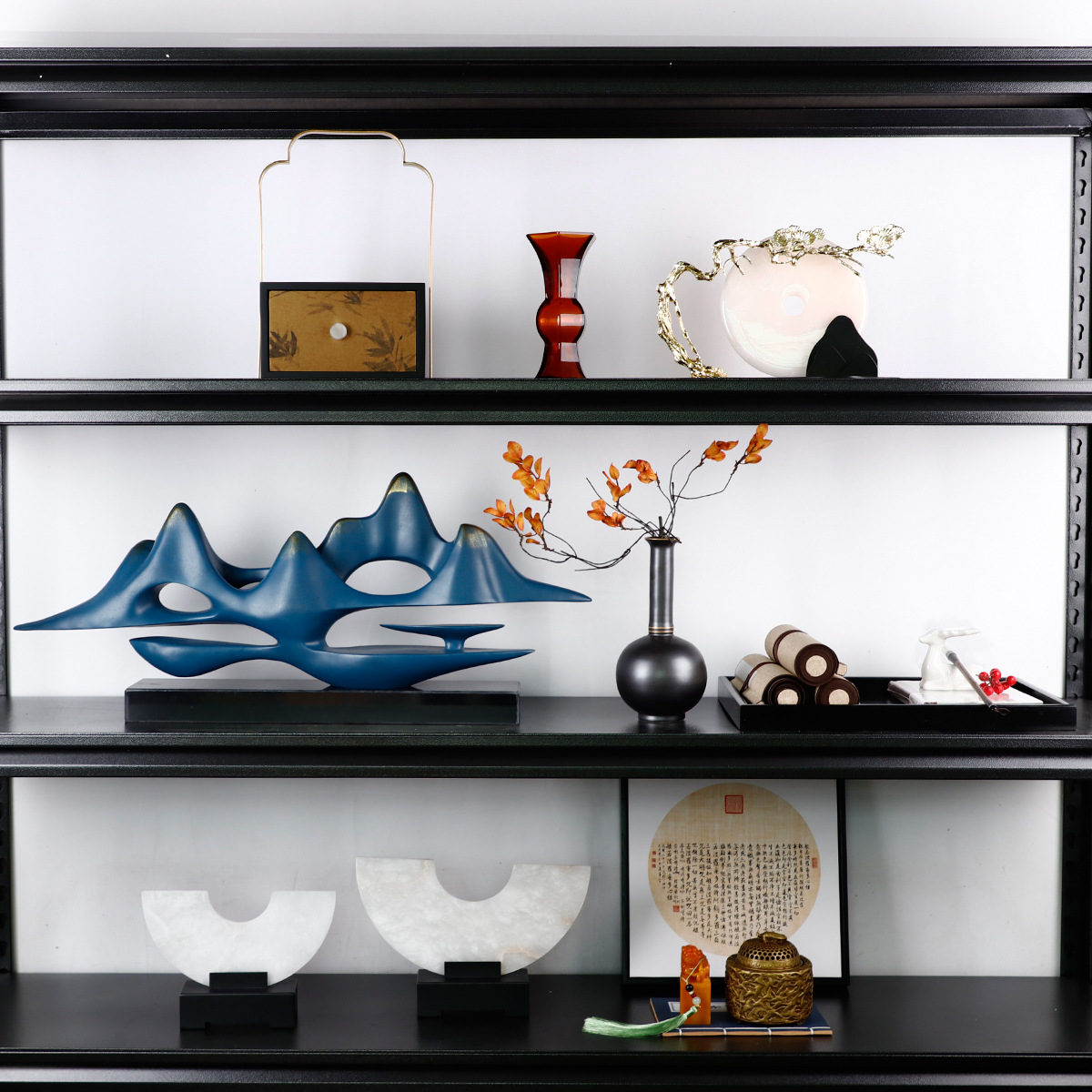 新中式假山摆件书房茶室高级感宋代美学花瓶客厅酒柜博古架装饰品