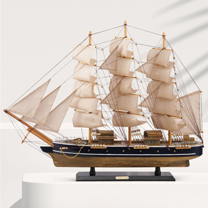 仿真实木船一帆风顺帆船摆件高档新中式复古办公室客厅玄关装饰品