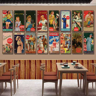 美式乡村饭店铁皮画奶茶店复古网红墙面装饰壁挂美食店可乐装饰画