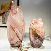 琉璃大理石纹轻奢花瓶高级感轻奢鲜花水培玻璃花器摆件新中式 插花