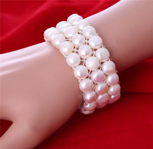 正品 8mm手链三排五排多层遮瑕宽手排女友闺蜜礼物 天然淡水珍珠7