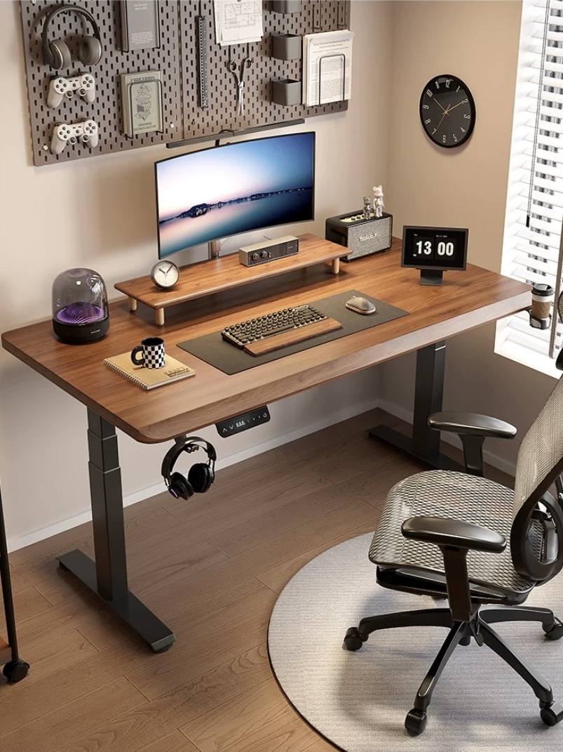 实木电动升降桌电脑桌学习桌书桌家用办公桌电竞桌子可升降工作台