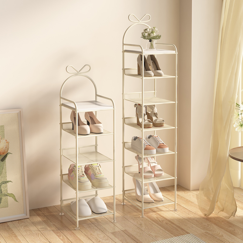 传家红奶油风小窄铁艺鞋架