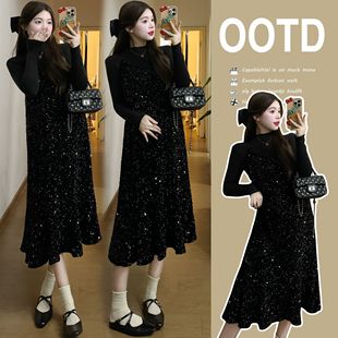 2024孕妇装春季新款吊带连衣裙针织打底衫孕妇裙两件套女外穿显瘦