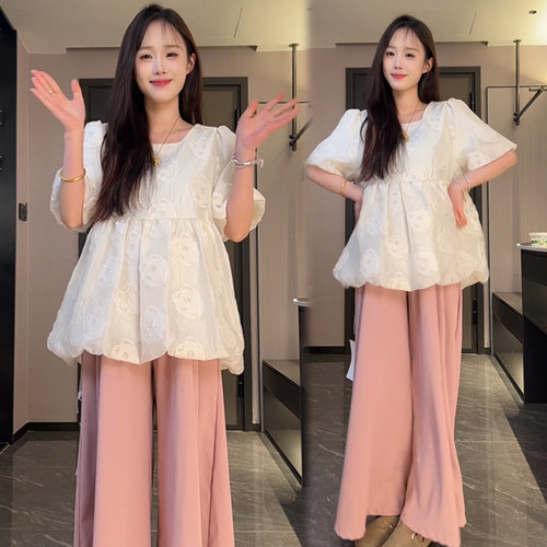 休闲夏季短袖+裤子孕妇套装