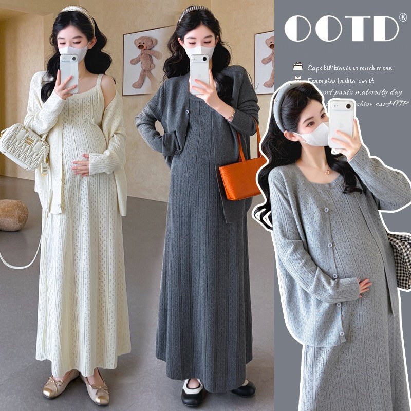 孕妇装春秋两件套新款时尚大码针织开衫搭配中长款吊带裙2026韩版,孕妇装/孕产妇用品/营养,套装,淘宝优惠券,粉丝福利购,淘宝优惠卷