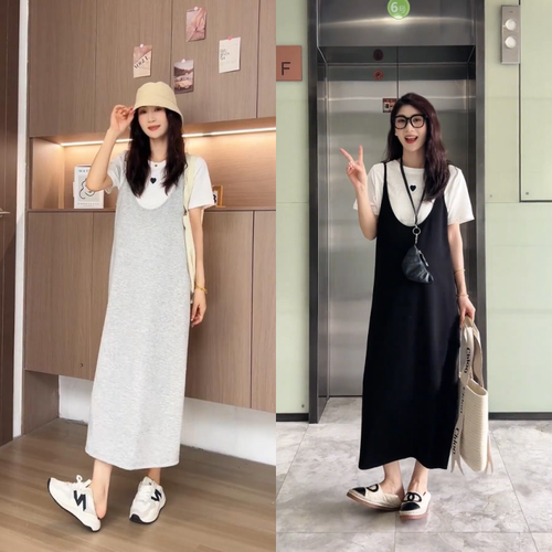 休闲孕妇装吊带裙套装