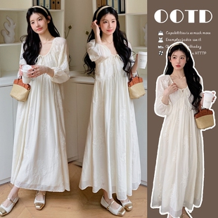 孕妇裙2025时尚刺绣设计感韩系宽松连衣裙中长款春夏外穿洋气舒适