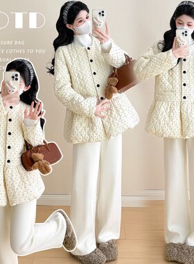 孕妇秋冬波点花苞棉服
