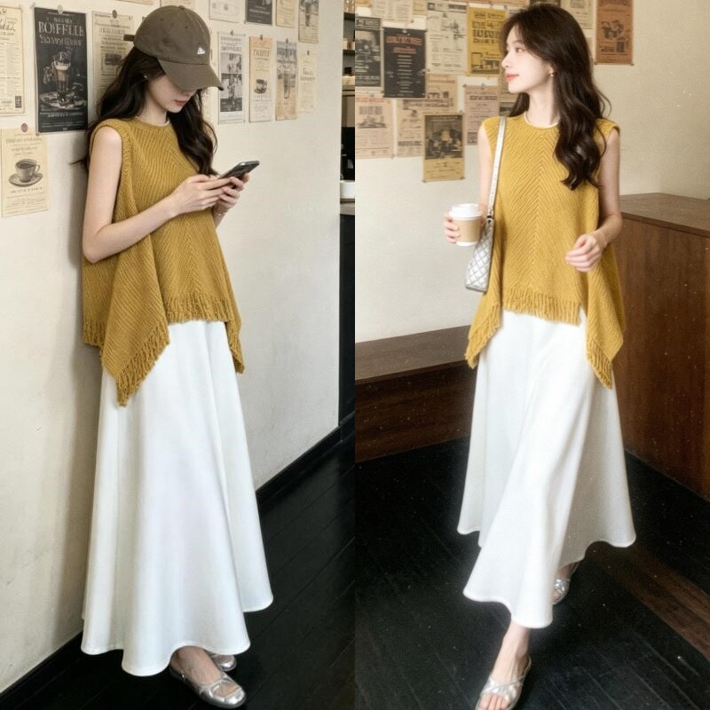夏季韩版孕妇圆领吊带裙两件套