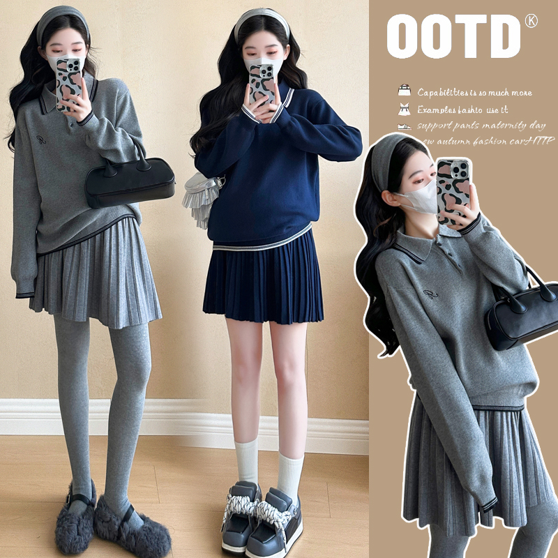 休闲秋季长袖+裙子纯色套装