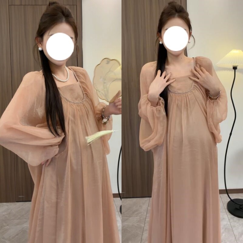 孕妇春季法式温柔长袖连衣裙