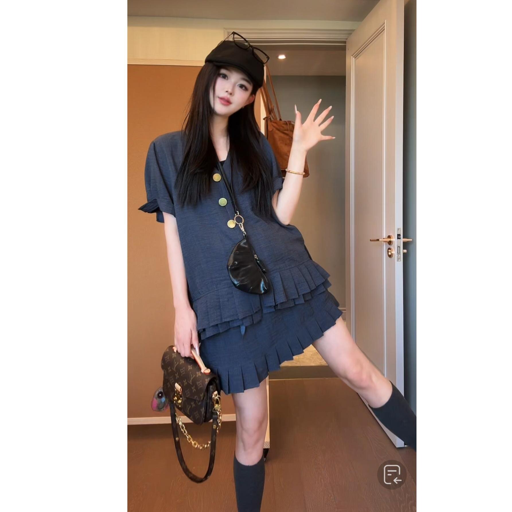 孕妇夏季老钱风收腰百搭套装