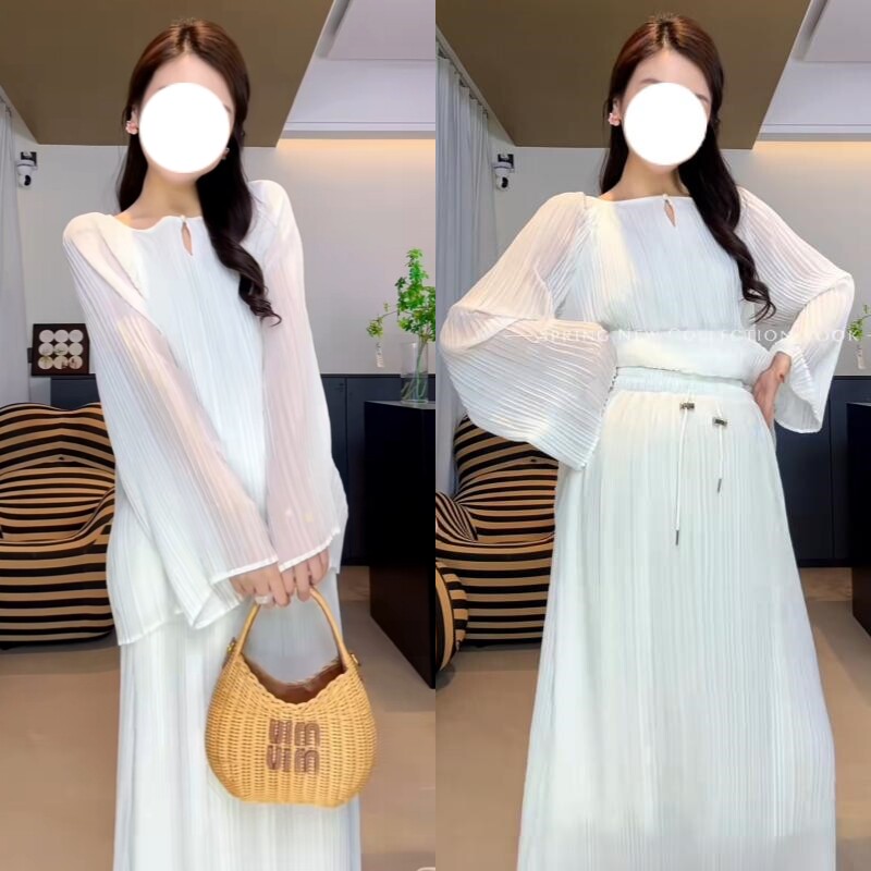 孕妇两件套春夏新品宽松喇叭袖上衣搭配猪鼻扣半身裙2026年韩版女