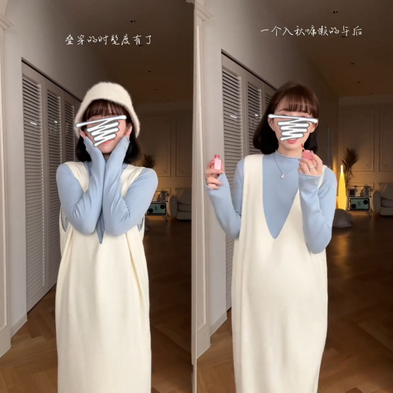 休闲秋季长袖+裙子纯色套装