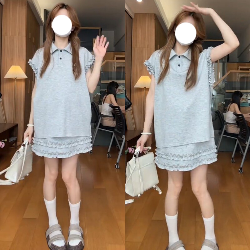 孕妇夏季POLO领短袖短裙两件套